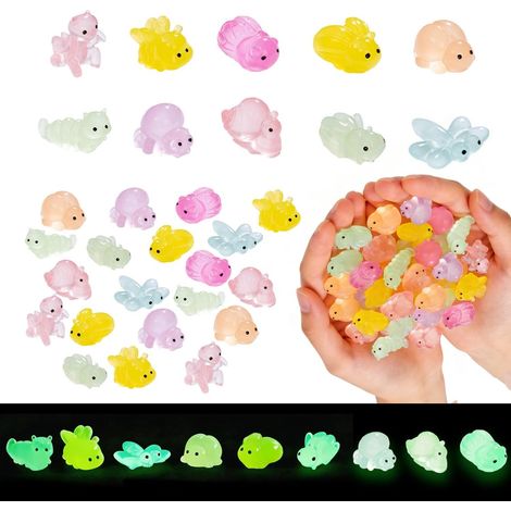 Figurines Miniatures Lumineuses Fluorescentes en Résine Animalier Lot Varié - Déco Micro Paysage Aquarium Bonsaï Jardin Cadeau (20 Mini Insectes) (1/5)
