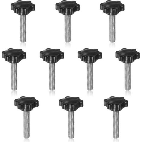 Tornillos de mano con pomo estrellado, Cabeza de plástico M8 x 30 mm, Para montaje de muebles y equipos, Diseño ergonómico, Negro, 10 unidades (1/5)