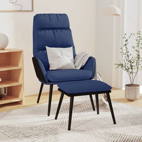Chaise de relaxation avec tabouret Fauteuil relax - Bleu Tissu et similicuir BonneVie-85427 (1/5)