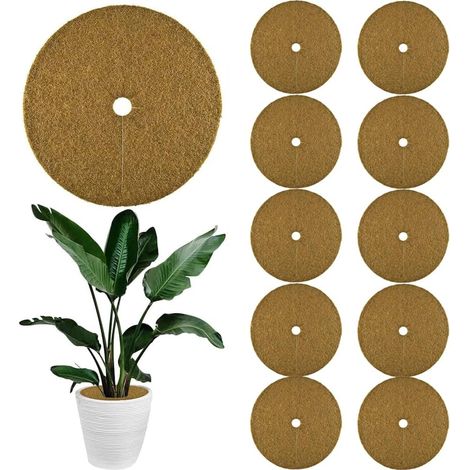 10 Pièces Tapis Coco Plante,Disque Coco Plante,Disque Paillage Coco,Tapis Fibre de Coco pour Plante,Disque de Paillage,Toile de Protection Exterieur Fibre de Coco (25 cm) (1/5)