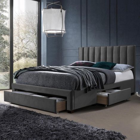 Lit en velours gris 160 x 200 cm avec tiroirs de rangement Velvet (1/3)