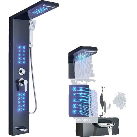 Panneau de Douche, Jets de Massage Spa, Affichage Numérique de Température, 6002 Noir (1/2)
