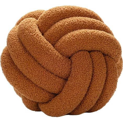 oreiller Boule De Noeud Marron, Oreiller De Balle Noue Coussin De Canap En Velours D'agneau Tiss La Main Ultra Doux Coussin De Compagnie Oreille (1/5)