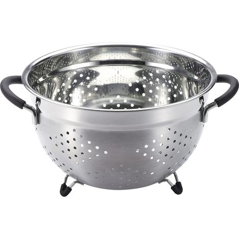 Égouttoir de cuisine avec poignées et pieds en silicone 24 cm de diamètre En acier inoxydable résistant et facile à nettoyer Égouttoir rapide (1/5)