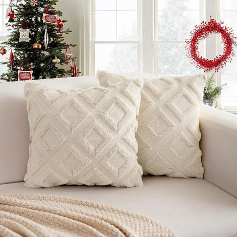 2er Set Weihnachten Kissenbezug 40x40 Boho - Beige Zierkissen Kissenbezüge Gefühl in Wolle, Dekorative Sofakissen Kissenhülle aus Polyester, Dekokissen Bezug für Sofa Schlafzimmer (1/5)