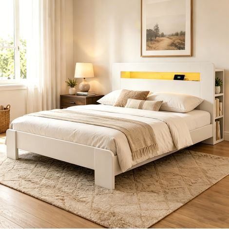 letto contenitore 140x200 LED prese bianco OKMYHOME (1/5)