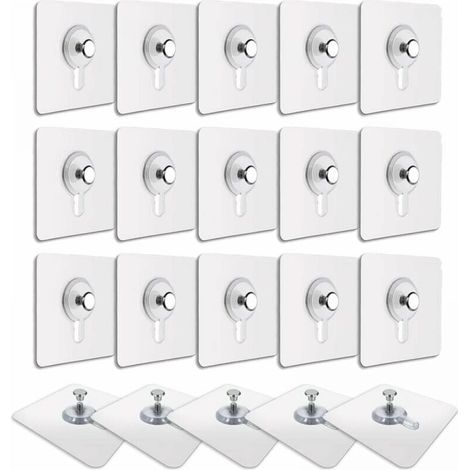20 Pcs Accroches Tableau sans Percer, Fixation Cadre sans Percer, Accroche Cadre sans Percer Adhesif Imperméable Amovible Autocollant Anti-trace, Crochet Tableau Adhésif Transparent (1/4)