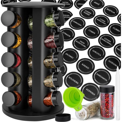 Especiero giratorio negro con capacidad para 20 frascos y 72 pegatinas. (1/5)