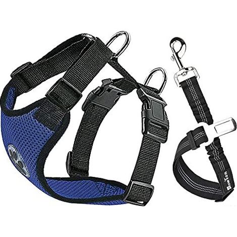 Harnais de sécurité pour chien avec ceinture de sécurité réglable, gilet respirant en maille rembourrée pour la marche et le voyage en voiture (1/5)