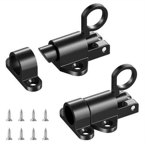 Verrou porte à rebond en alliage d'aluminium noir - Lot de 2 loquets avec vis - Serrure à ressort pour portes en bois, fenêtres et portes de placard