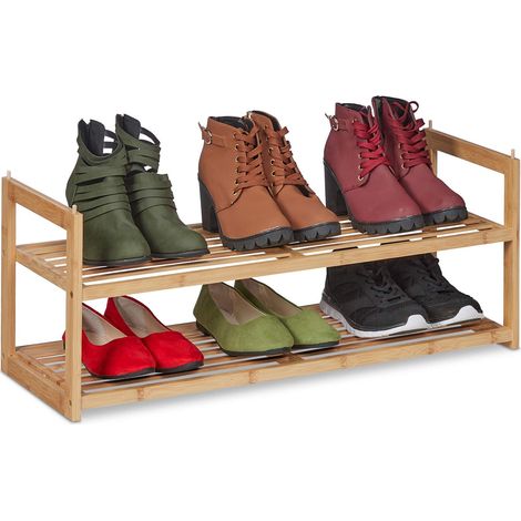 Étagère à Chaussures Bambou empilable, Support avec 2 Niveaux, Jusqu’à 6 Paires, 29,5 x 72,5 x 27 cm, Nature (1/5)