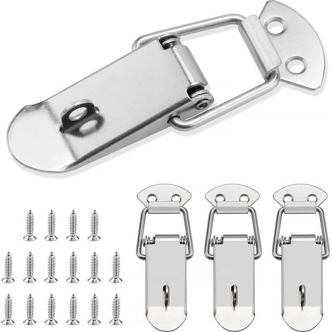 4 Pièces Fermeture a Levier Fermeture à Ressort Loquet, Loquet à Ressort Bascule 90mm, avec Crochet, pour Coffret, Boîte, Tiroir, Armoire, Coffre à Outil, avec 16 Vis M4x16 (1/5)