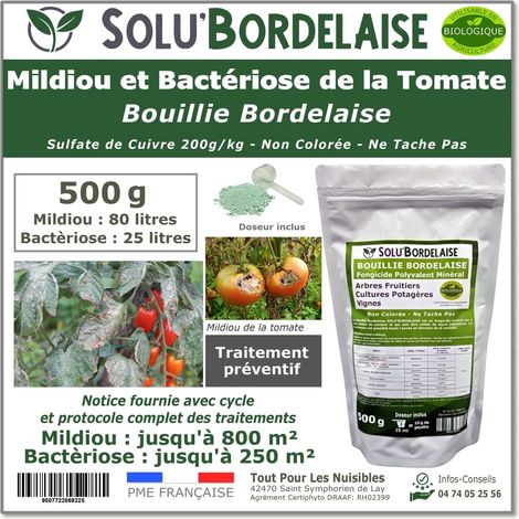 Bouillie Bordelaise Non Colorée spécial Mildiou et Bactériose de la Tomate, SOLU'BORDELAISE - Sachet de 500g (1/5)