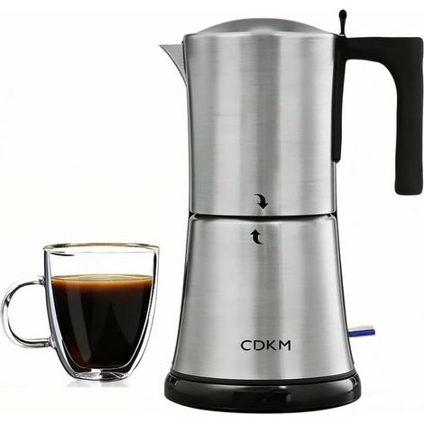 Cafetière électrique moka Mise hors tension automatique(340 ml) Cafetière moka à une touche, 3-6 tasses, machine à espresso, sécurité anti-brûlure, acier inoxydable 304 (1/5)