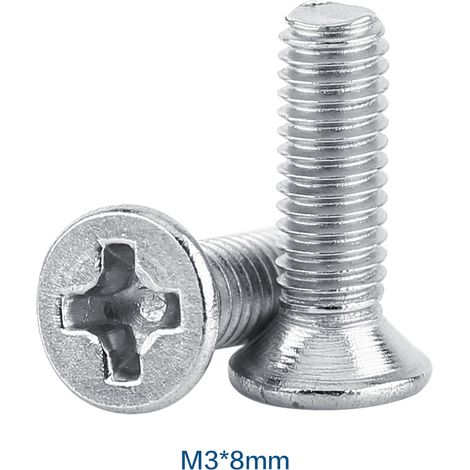 100pcs Bag Flat Head Stainless Steel SS304 Machine Cross Countersunk Screw Bolt Fastener M38