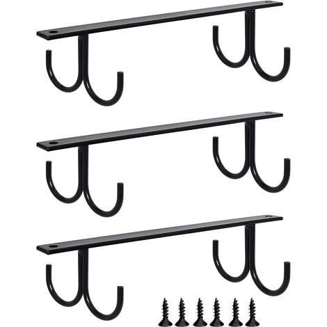 Lot de 3 Crochets à Tasses 20cm Acier Inoxydable Support Suspension Étagère Cuisine Bar Rangement Ustensiles Noir