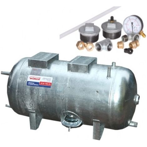 Réservoir surpresseur à eau horizontal galvanisé 300L 6 bar avec accessoires
