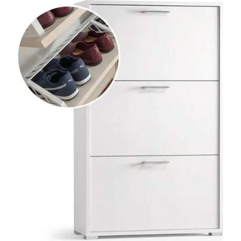 Dmora - Schuhregal Dferrari, Mehrzweck - Eingangsmöbel mit 3 Klapptüren, Moderner Schuhschrank, 100% Made in Italy, 67x18h112 cm, Weiß