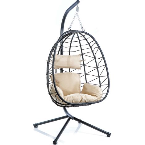 Wiltec Poltrona sospesa in rattan indoor outdoor max 130 kg Sedia a dondolo
