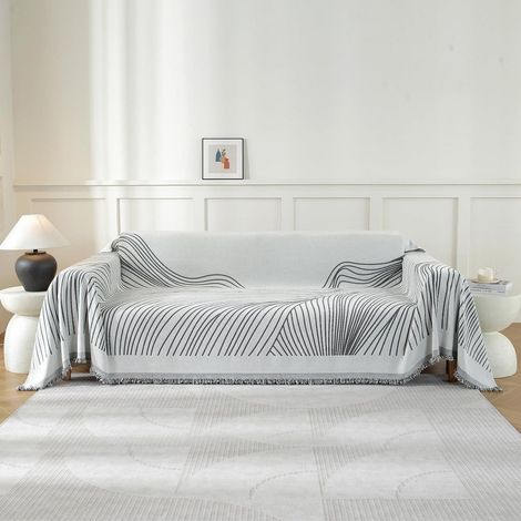 Jeté de canapé 2 places 180x280cm Chenille Gris Foncé avec Franges (1/5)