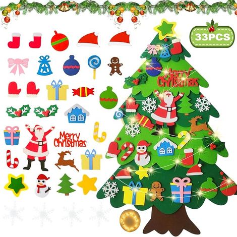Arbre, Sapin De Noël en Feutre, 3.28ft Sapin Feutrine A Decorer, DIY, avec 32Pcs Ornements Détachables, Décoration pour Murales Fenêtre Porte (1/5)