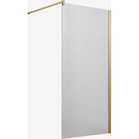 Sklum – Paroi de douche fixe en verre trempé 8 mm – Aluminium Bristol – Or brossé – Traitement anticalcaire – Dimensions 195x100 cm