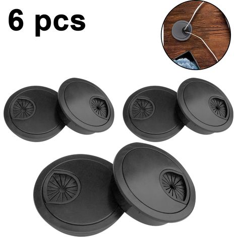 Lot de 6 passe-câbles de bureau avec cache-câbles et protection en plastique.