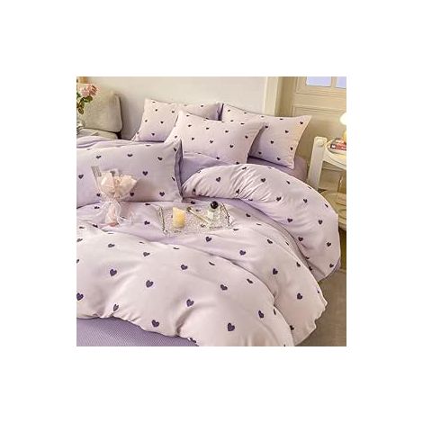 Housse de Couette 220x240 Amour Violet et 2 Taies d'oreiller 65x65 (1/5)