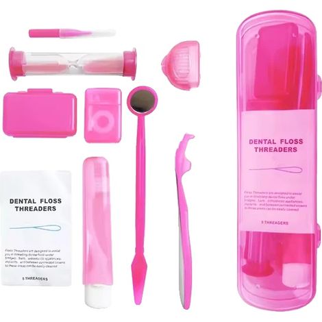 Kit per la cura orale ortodontica, design portatile, strumenti dentali completi, rosa (1/2)