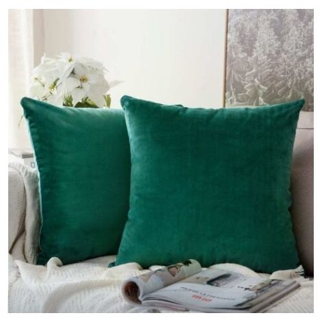 Coussin et housse de coussin Lot de 2 taies d'oreiller en velours de couleur unie coussin taie d'oreiller canapé coussin 45 × 45 cm (sans noyau d'oreiller) vert