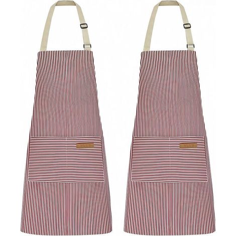 Tabliers rouges à fines rayures, 6875cm, ensemble de 2 pièces, tablier à tour de cou réglable pour restaurants et cuisines. (1/5)