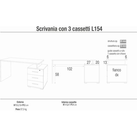 LIPSIA - scrivania con cassettiera