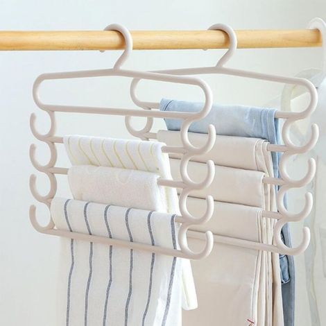 5 Cintres pour pantalons, design 5 étages, matériau PP, antidérapant, pour placard maison dortoir (1/5)