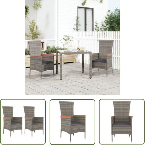 The Living Store Chaises de jardin avec coussins lot de 2 Résine tressée Gris - Chaise De Jardin - Mobilier De Jardin - Chaise Extérieure - Fauteuil De Jardin - Décoration Extérieur (1/5)