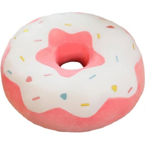 Rundes Donut-förmiges Kissen, 38 cm, weich und von Lebensmitteln inspiriert, perfekt für Sofa oder Sessel, in Weiß.