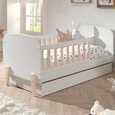 Lit junior Kiddy 70x140cm avec tiroir de lit - blanc/bois de pin