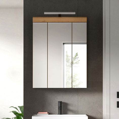 Armoire de toilette 60x19x79 cm chêne brun + lampe - OLBO