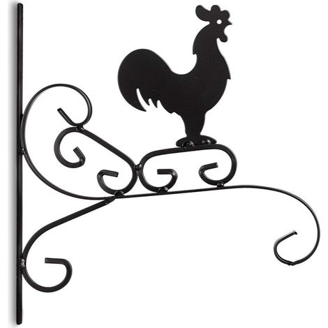 CCYKXA  Wall-mounted rooster plant hook, metal hanging flower pot, garden decoration, HxWxD 30 x 28 x 2 cm, black