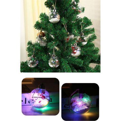 Lot 6 boules de Noël LED transparentes, décorations arbre festif en PVC coloré, 6 pièces (1/4)