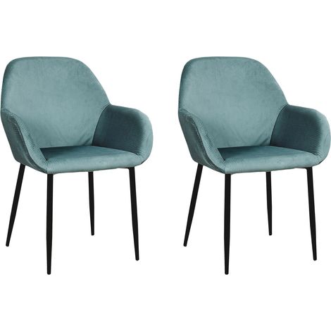 Lot de 2 Chaises Fauteuils - HOME DECO FACTORY - Giulia - Velours Côtelé - Bleu