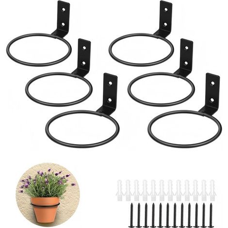 Blumentopfregal 6-teiliges Set 10 cm Durchmesser Wandmontiertes Pflanzenregal Schwarzes Metall Mit Abstreifer Geeignet für Balkone Gärten und (1/5)