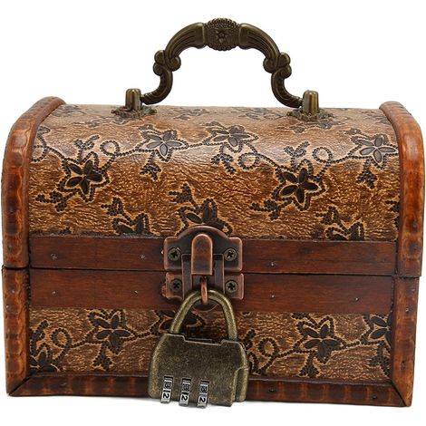Boîte De Rangement De Bijoux en Bois Vintage, Boîte Artisanale en Bois élégante Et Exquise pour Colliers, Documents, Etc.(B Lock) (1/5)