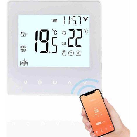 Intelligenter Thermostat, Tuya-App mit weißer Hintergrundbeleuchtung, 3A Waterpick WiFi Smart Touch Temperaturregler-Bedienfeld für Klimaanlagen, Bodenthermostatschalter (1/4)