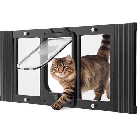 VEVOR Gatera para Gatitos para Ventana Ajustable de 78,7-91,4 cm Puerta para Gato 4 Modos de Cierre Marco de Aluminio y Cristal de Alta Transparencia Cierre Magnetico para Mascotas Pequeñas, Negro (1/5)