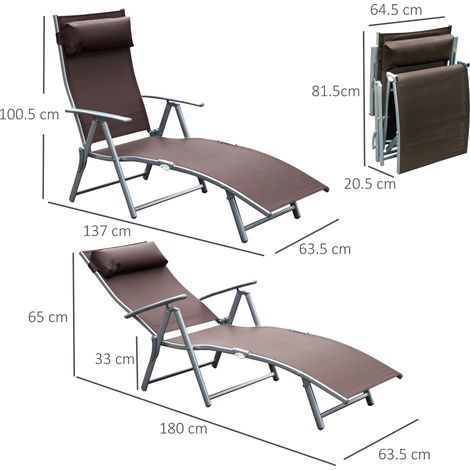 Transat pliant avec coussin, chaise longue marron pour jardin et terrasse (1/5)