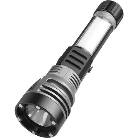 Marteau de sécurité lampe de poche lumière latérale sirène clignotante rouge et bleue lampe de poche en alliage d'aluminium, focus, Lampe torche rechargeable avec LED (pile non incluse)