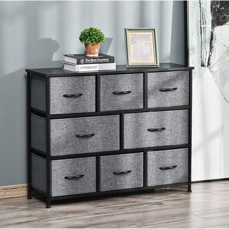 Cómoda almacenamiento 8 cajones gris oscuro OKMYHOME (1/3)
