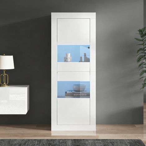 vitrine blanche avec éclairage LED,1 étagère en verre,6142162 cm,vitrine,vitrine autoportante,grande armoire,meuble de rangement. (1/5)