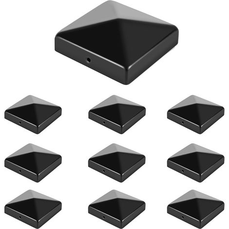 Wolketon 10 Stück Pfostenkappe 71x71 mm aus Eisen, Zaunpfosten Schutzkappen, wetterfest und rostfrei, dekorative Pyramidenform für Garten Schwarz
