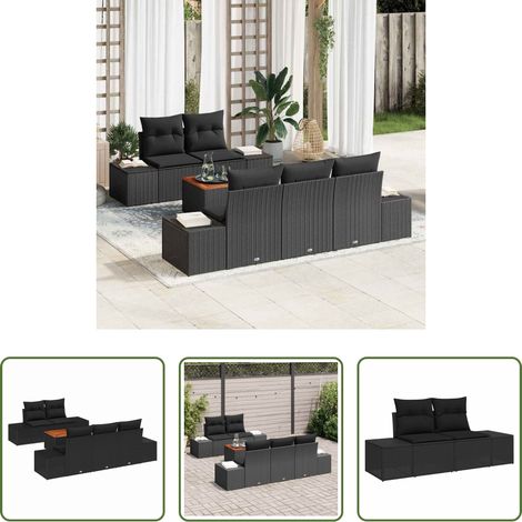 vidaXL Jardin - Ensemble de canapé de jardin avec coussin 6 pcs Noir polyrotin (1/5)